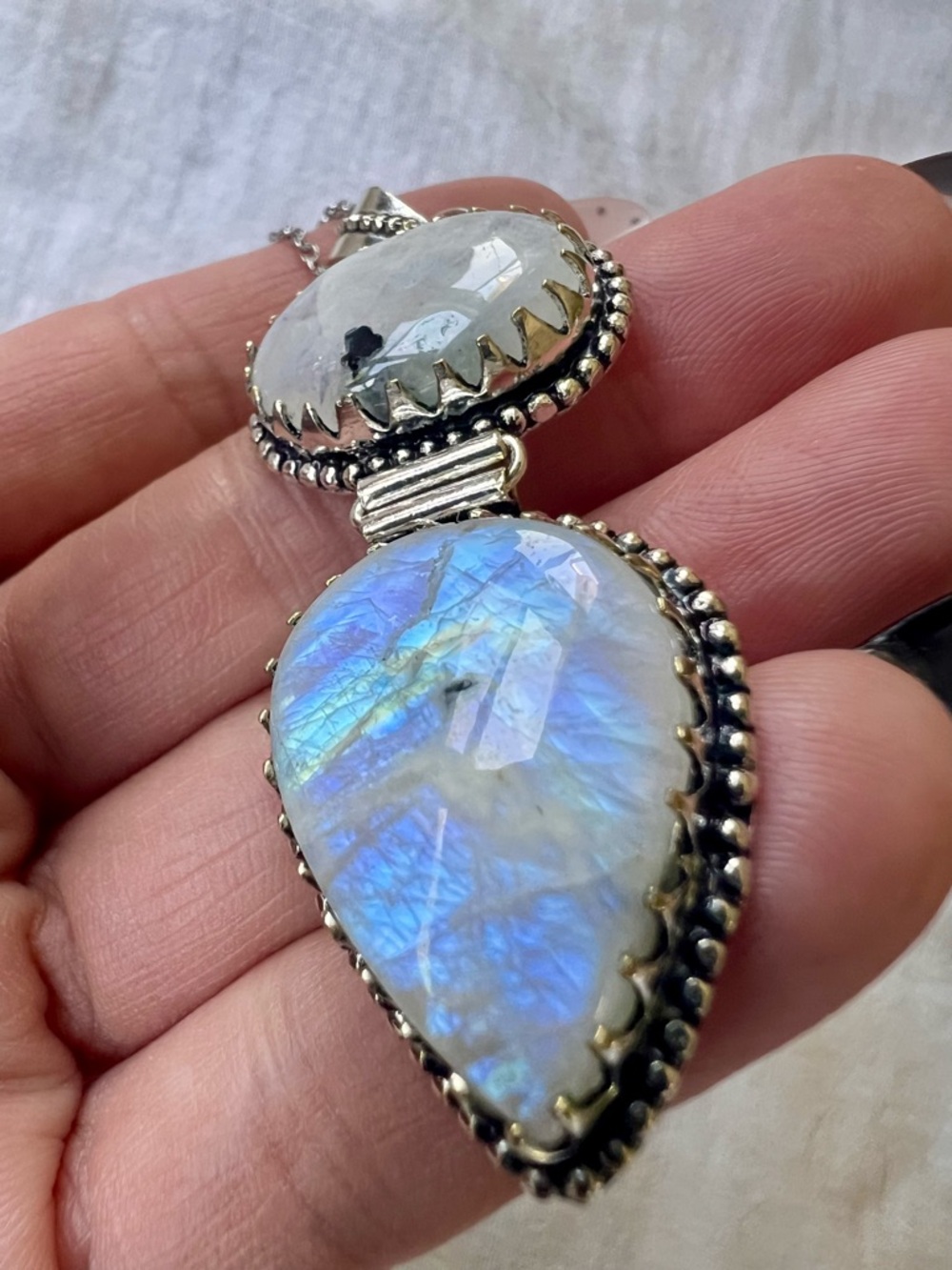 925 OMG OMG! Insane Flash Rainbow Moonstone Pendant Necklace - Picture 3 of 11